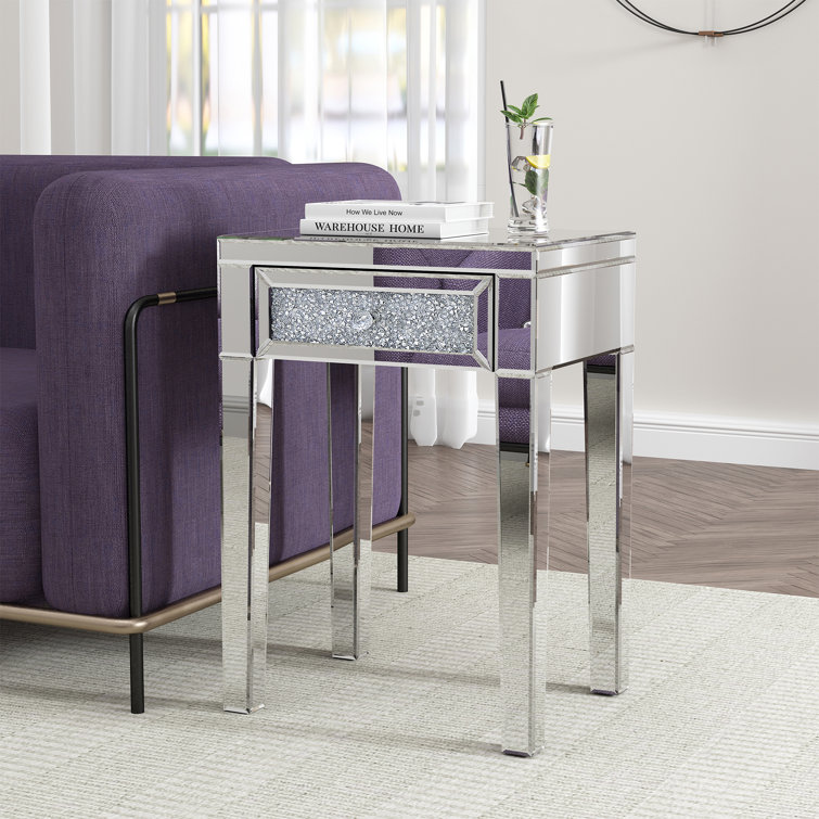 Mercer41 Amla 23.2'' Tall 4 Legs Glass End Table with Drawer & Reviews